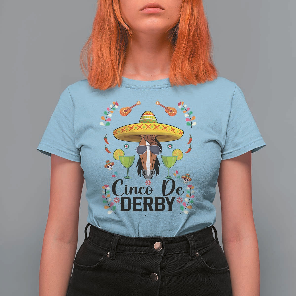 Cinco De Derby Funny Horse Racing Fiesta T Shirt For Women Mexican Sombrero and Margarita Horse Lover