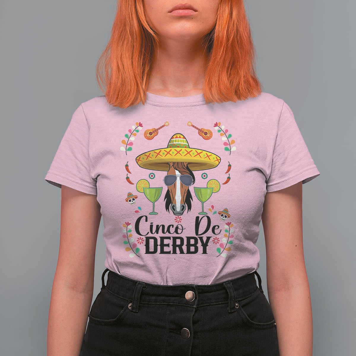 Cinco De Derby Funny Horse Racing Fiesta T Shirt For Women Mexican Sombrero and Margarita Horse Lover