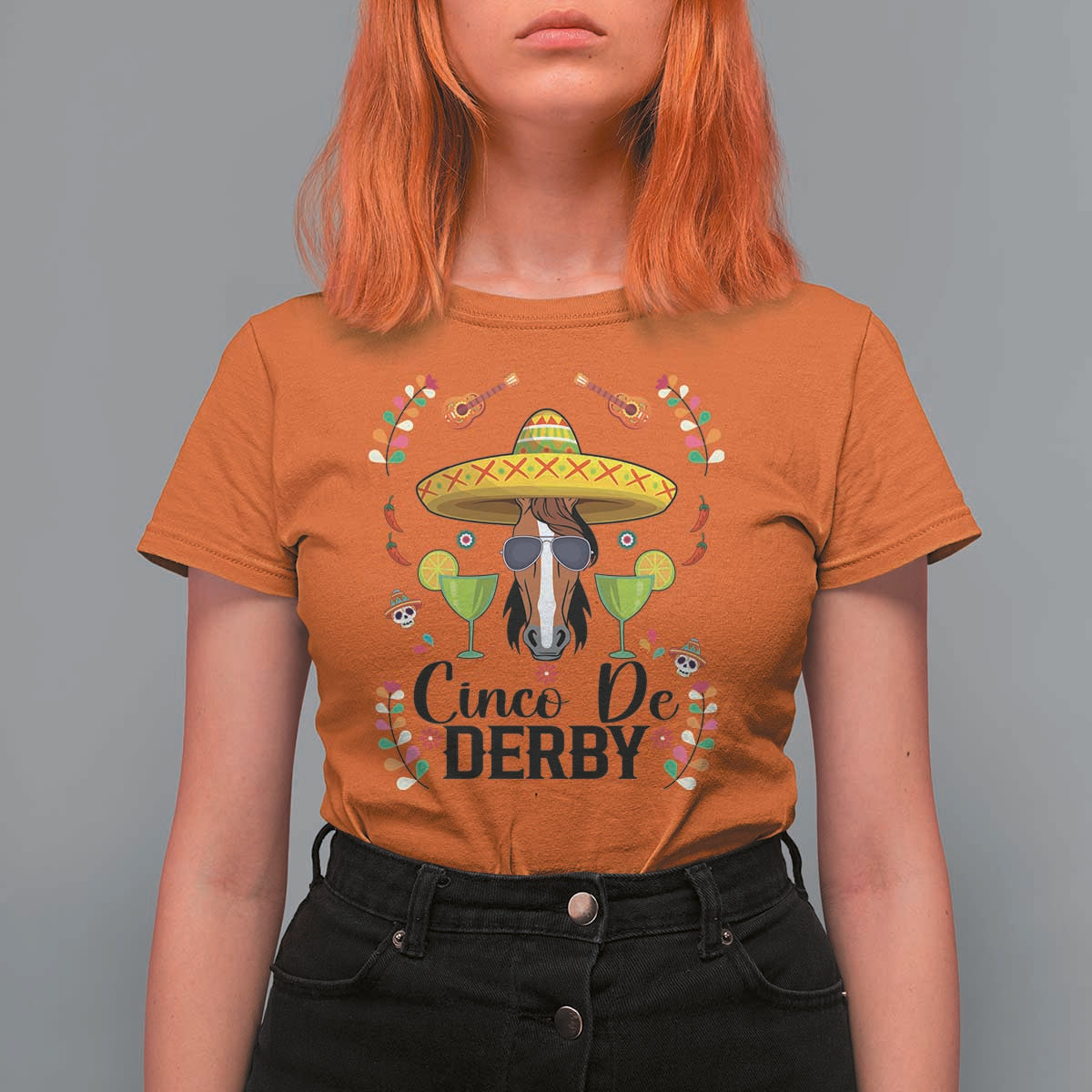 Cinco De Derby Funny Horse Racing Fiesta T Shirt For Women Mexican Sombrero and Margarita Horse Lover