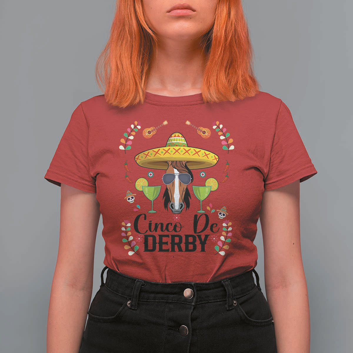 Cinco De Derby Funny Horse Racing Fiesta T Shirt For Women Mexican Sombrero and Margarita Horse Lover