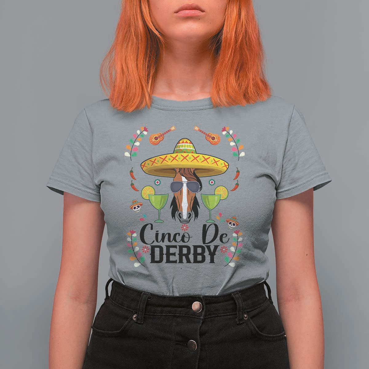 Cinco De Derby Funny Horse Racing Fiesta T Shirt For Women Mexican Sombrero and Margarita Horse Lover