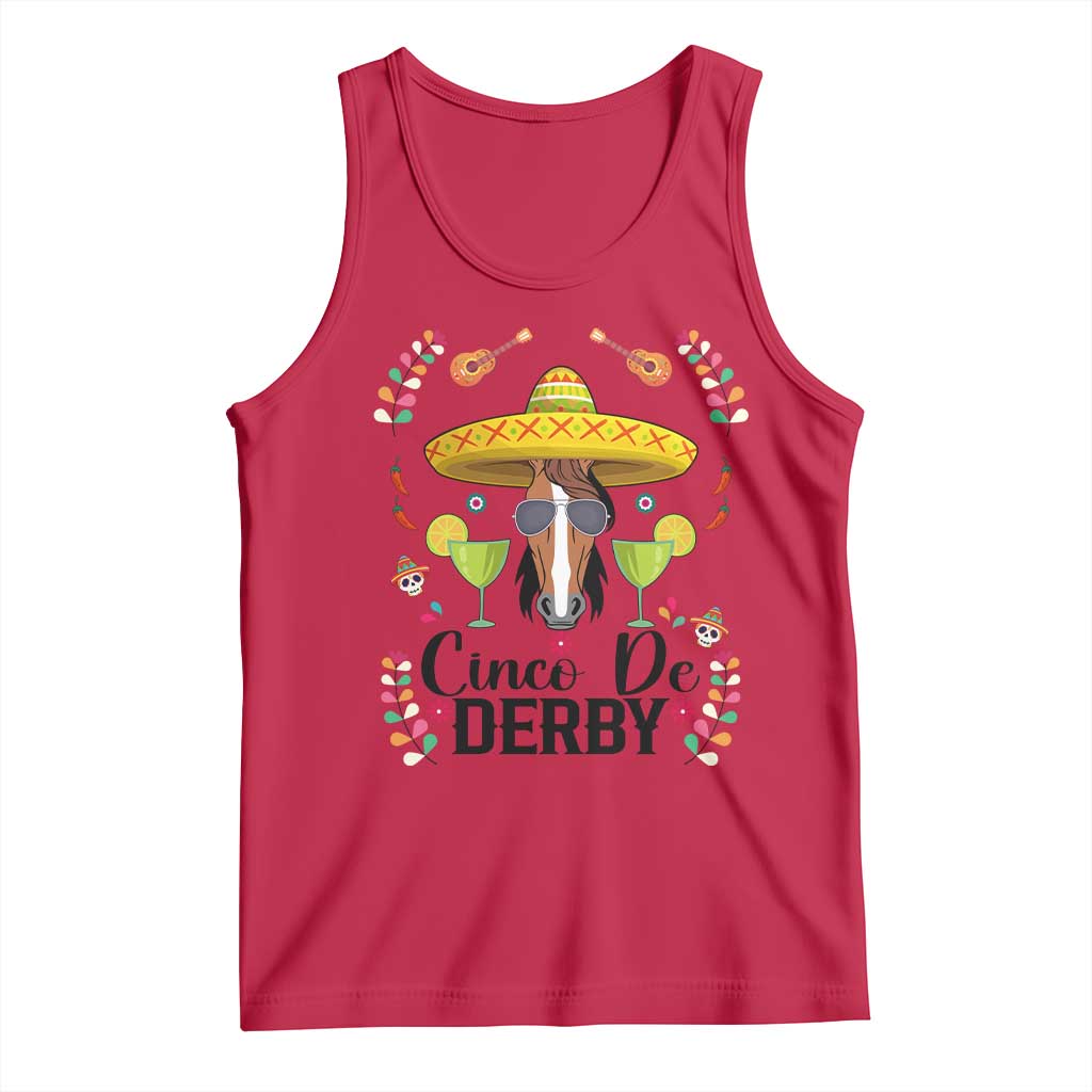 Cinco De Derby Funny Horse Racing Fiesta Tank Top Mexican Sombrero and Margarita Horse Lover