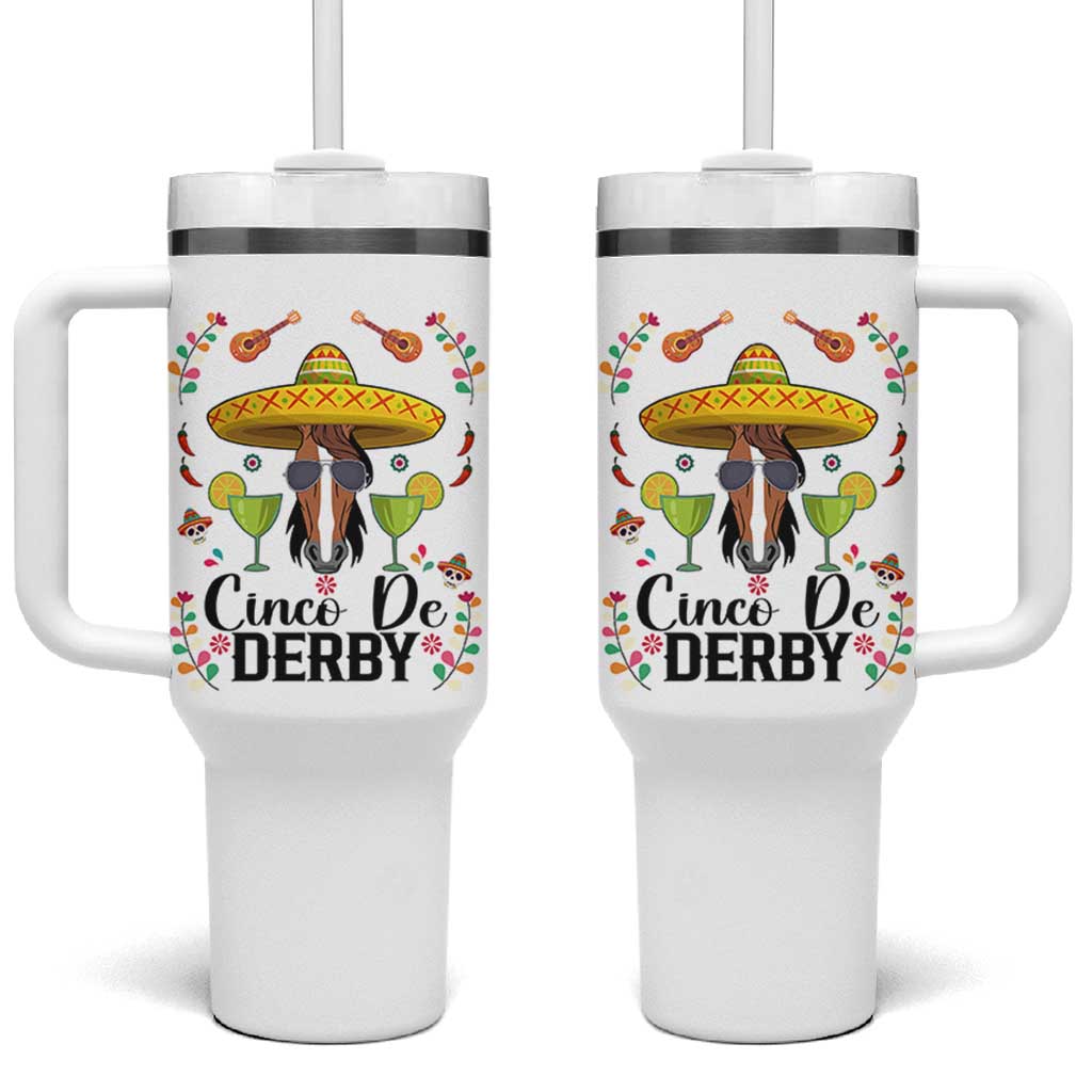 Cinco De Derby Funny Horse Racing Fiesta Tumbler With Handle Mexican Sombrero and Margarita Horse Lover