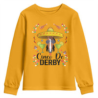 Cinco De Derby Funny Horse Racing Fiesta Youth Sweatshirt Mexican Sombrero and Margarita Horse Lover