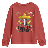 Cinco De Derby Funny Horse Racing Fiesta Youth Sweatshirt Mexican Sombrero and Margarita Horse Lover