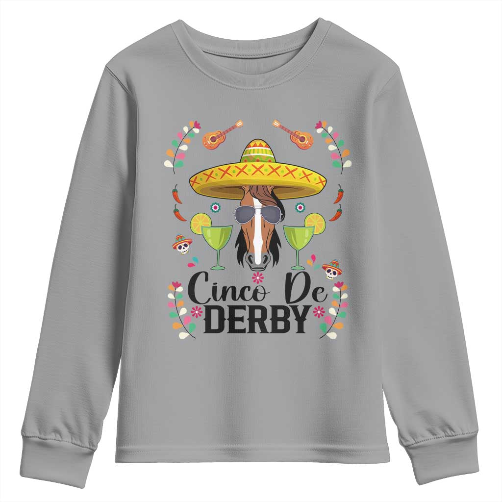Cinco De Derby Funny Horse Racing Fiesta Youth Sweatshirt Mexican Sombrero and Margarita Horse Lover