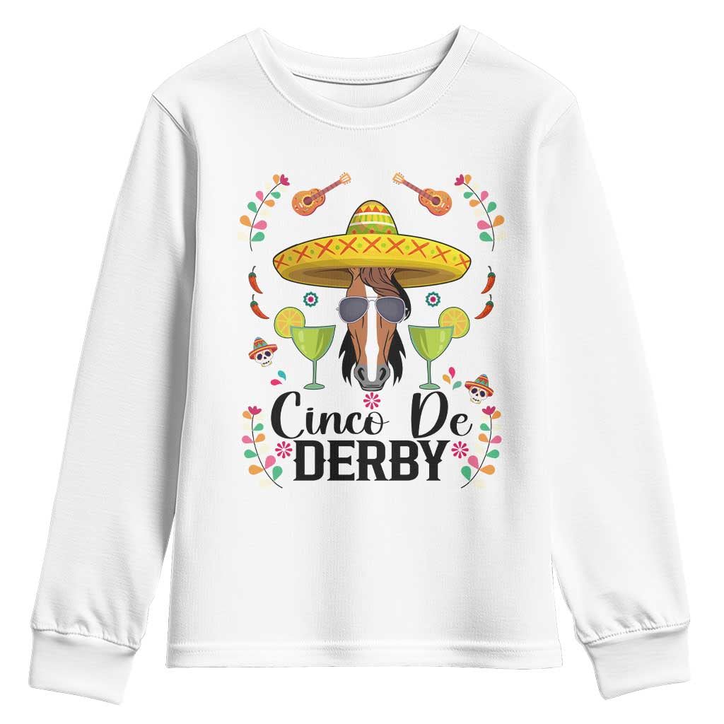 Cinco De Derby Funny Horse Racing Fiesta Youth Sweatshirt Mexican Sombrero and Margarita Horse Lover