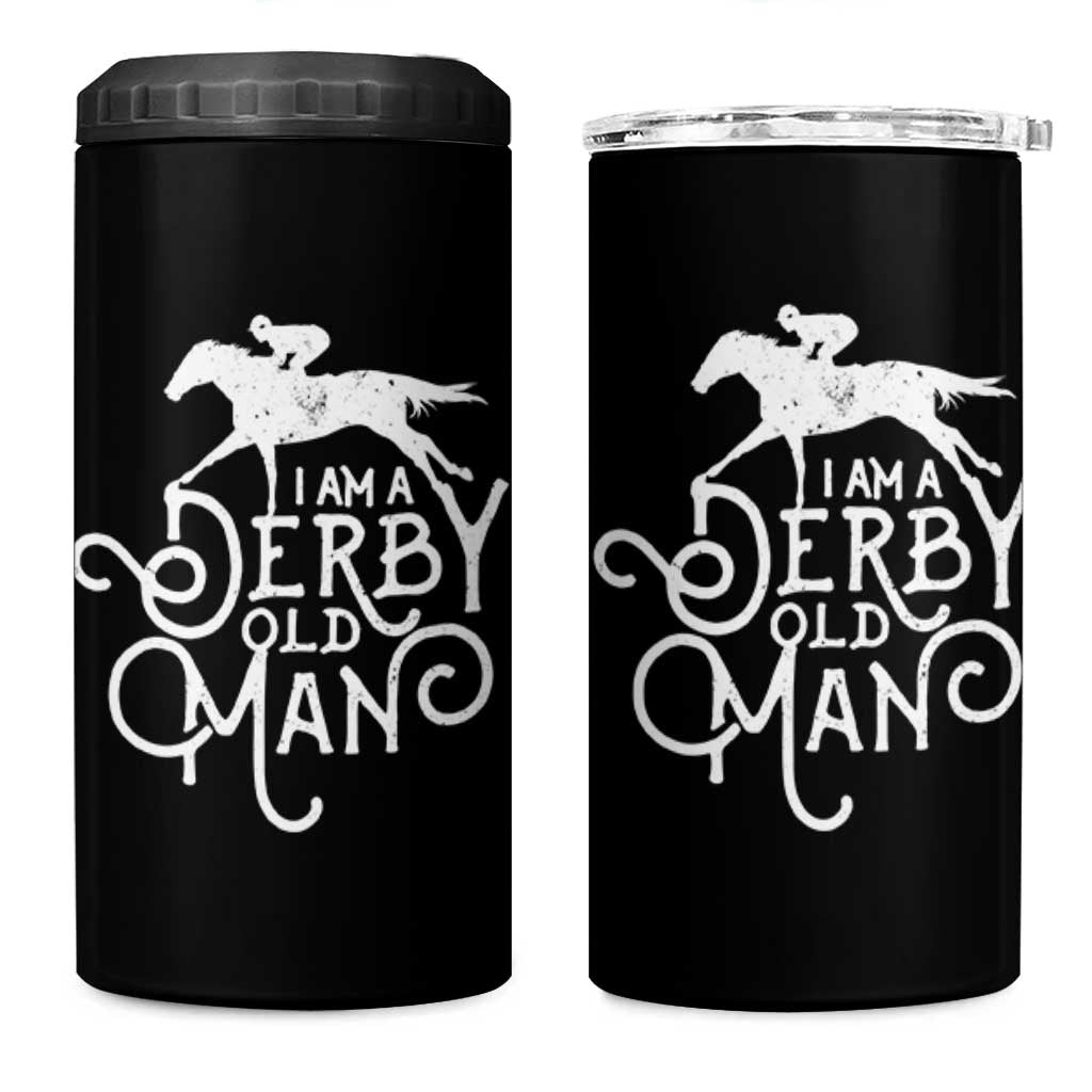 I Am A Derby Old Man Vintage Distressed Graphic 4 in 1 Can Cooler Tumbler Classic Horse Racing Enthusiast Father’s Day Gift
