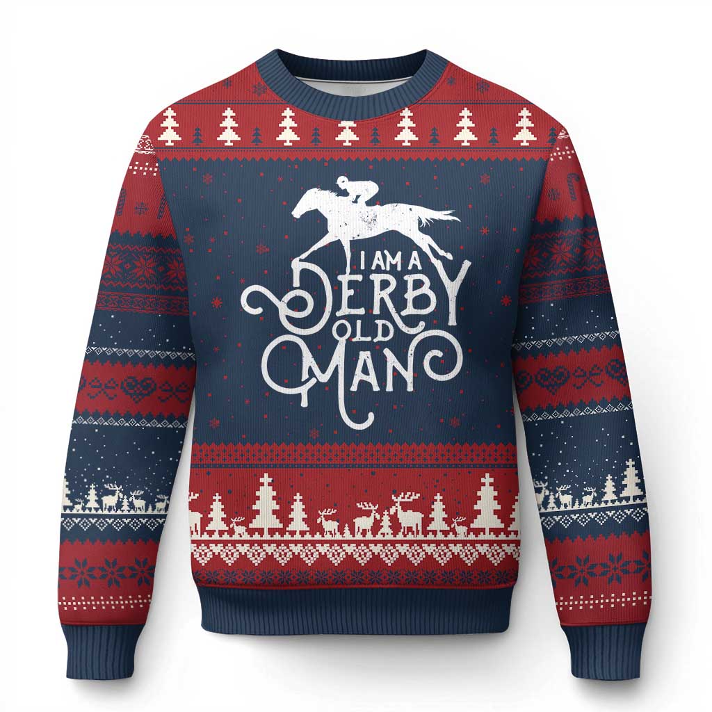 I Am A Derby Old Man Vintage Distressed Graphic Ugly Christmas Sweater Classic Horse Racing Enthusiast Father’s Day Gift