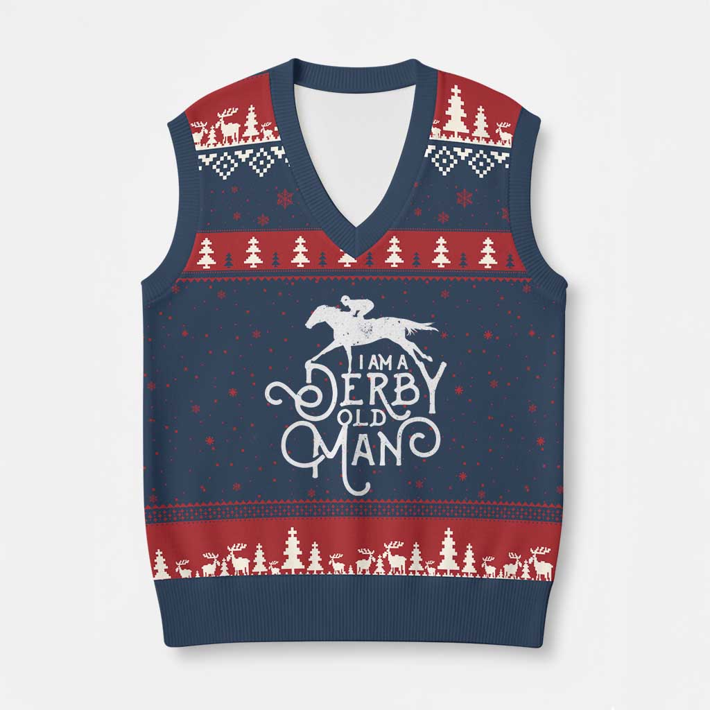I Am A Derby Old Man Vintage Distressed Graphic V-Neck Knit Sweater Vest Classic Horse Racing Enthusiast Father’s Day Gift