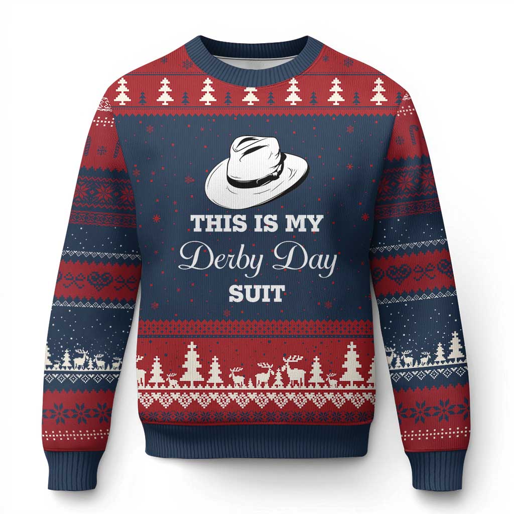 This Is My Derby Day Suit Fedora Hat Graphic Ugly Christmas Sweater Funny Sarcastic Horse Racing Fan Part