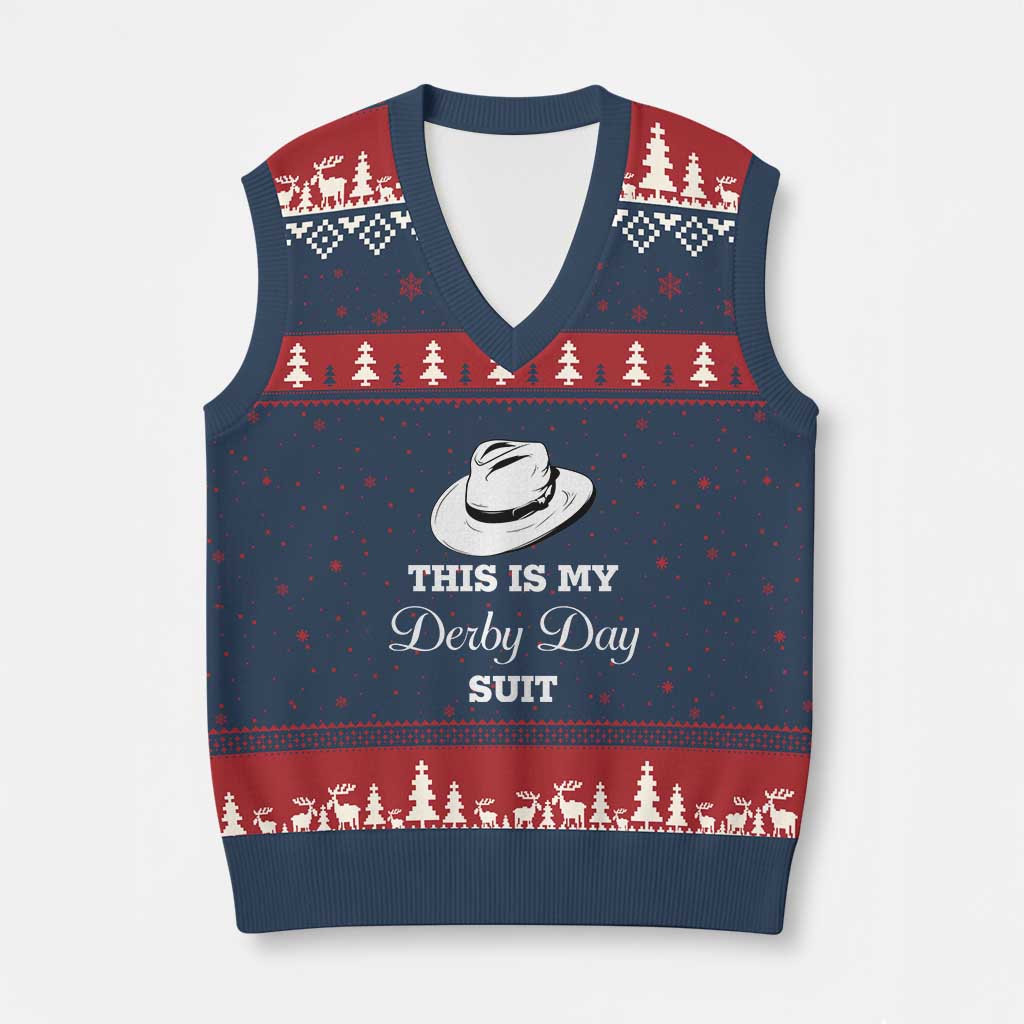 This Is My Derby Day Suit Fedora Hat Graphic V-Neck Knit Sweater Vest Funny Sarcastic Horse Racing Fan Part