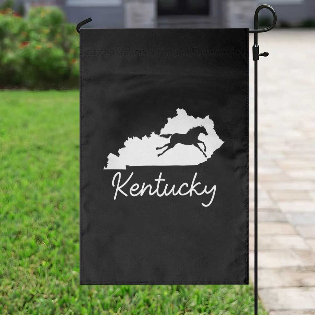 Kentucky State Map with Racing Horse Garden Flag Bluegrass State Pride Equestrian