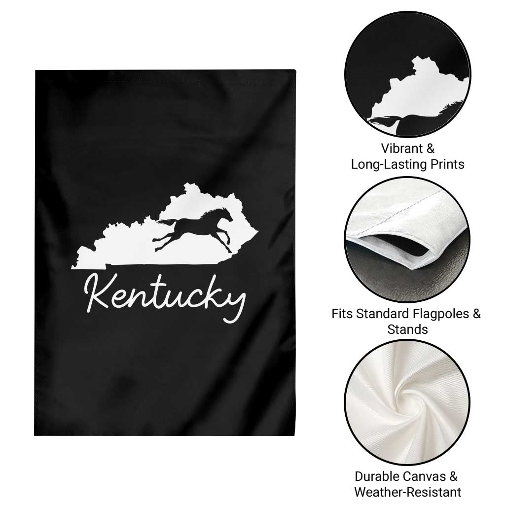Kentucky State Map with Racing Horse Garden Flag Bluegrass State Pride Equestrian