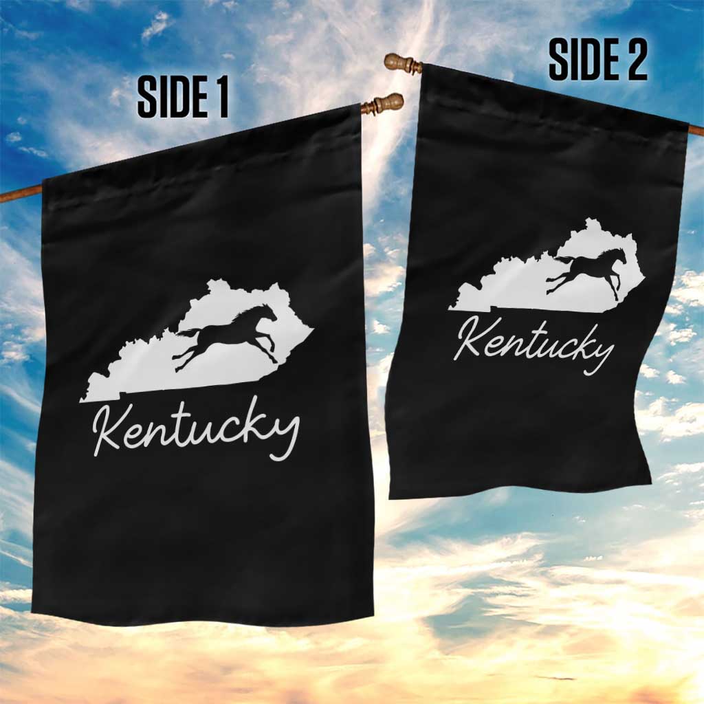 Kentucky State Map with Racing Horse Garden Flag Bluegrass State Pride Equestrian