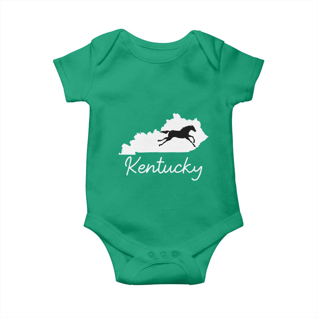 Kentucky State Map with Racing Horse Baby Onesie Bluegrass State Pride Equestrian