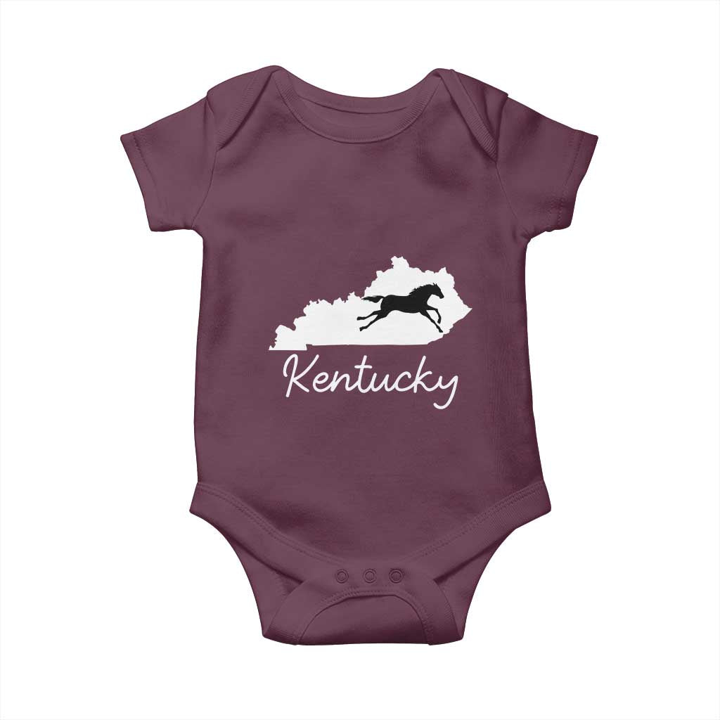Kentucky State Map with Racing Horse Baby Onesie Bluegrass State Pride Equestrian