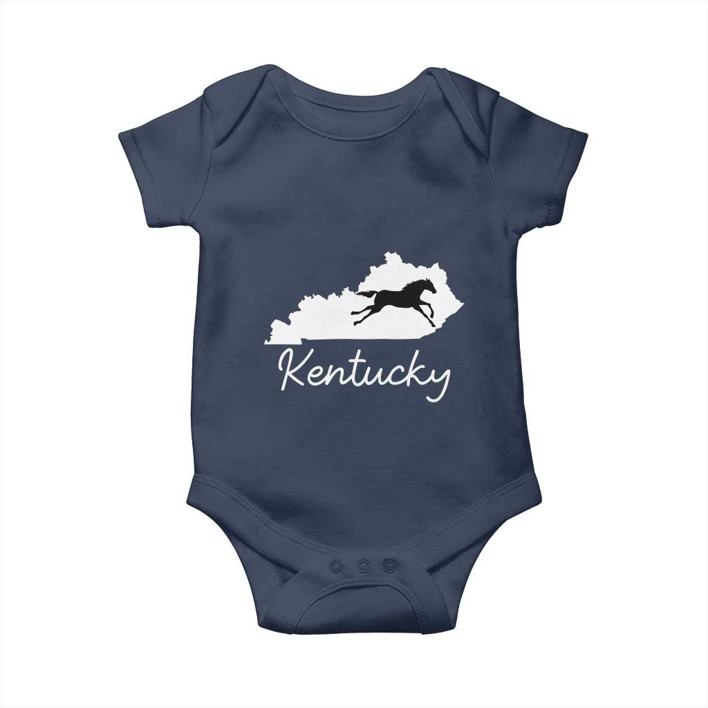 Kentucky State Map with Racing Horse Baby Onesie Bluegrass State Pride Equestrian