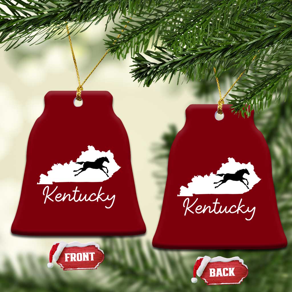 Kentucky State Map with Racing Horse Ceramic Ornament Bluegrass State Pride Equestrian