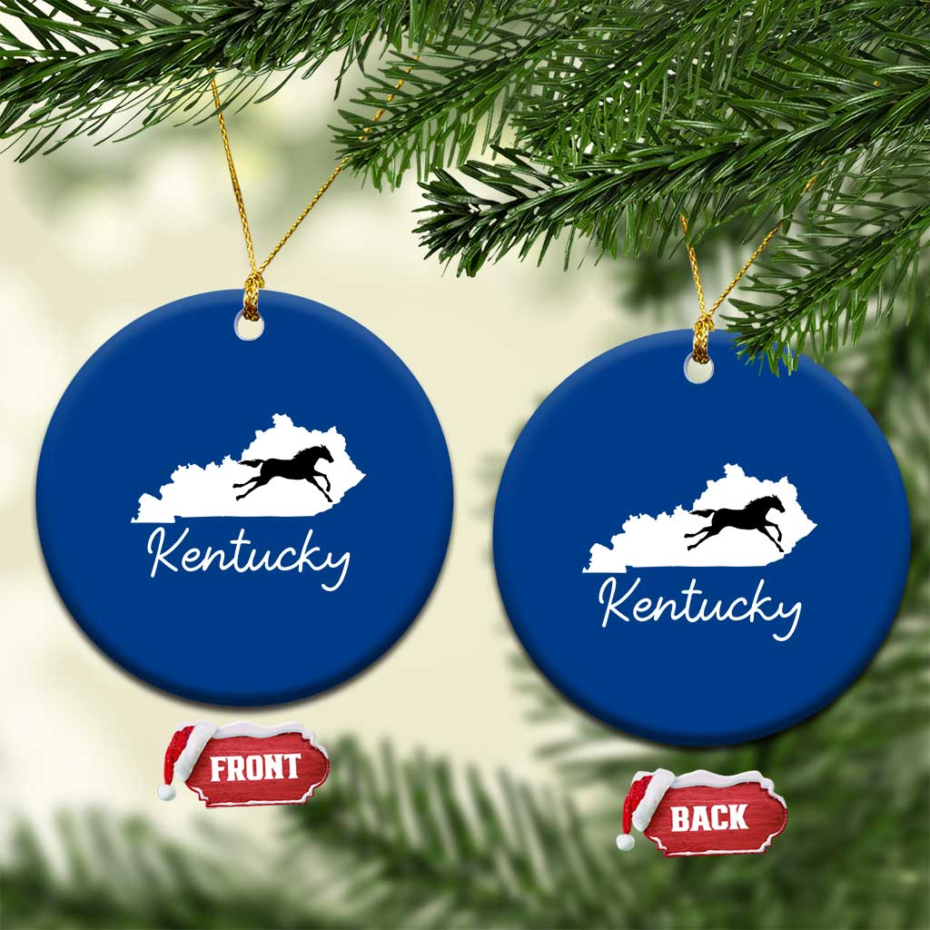 Kentucky State Map with Racing Horse Ceramic Ornament Bluegrass State Pride Equestrian