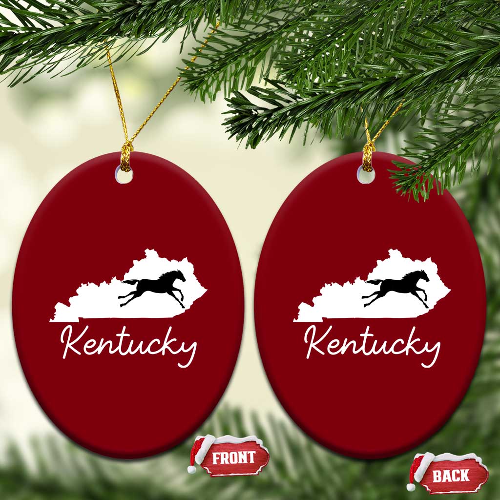 Kentucky State Map with Racing Horse Ceramic Ornament Bluegrass State Pride Equestrian