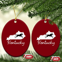Kentucky State Map with Racing Horse Ceramic Ornament Bluegrass State Pride Equestrian