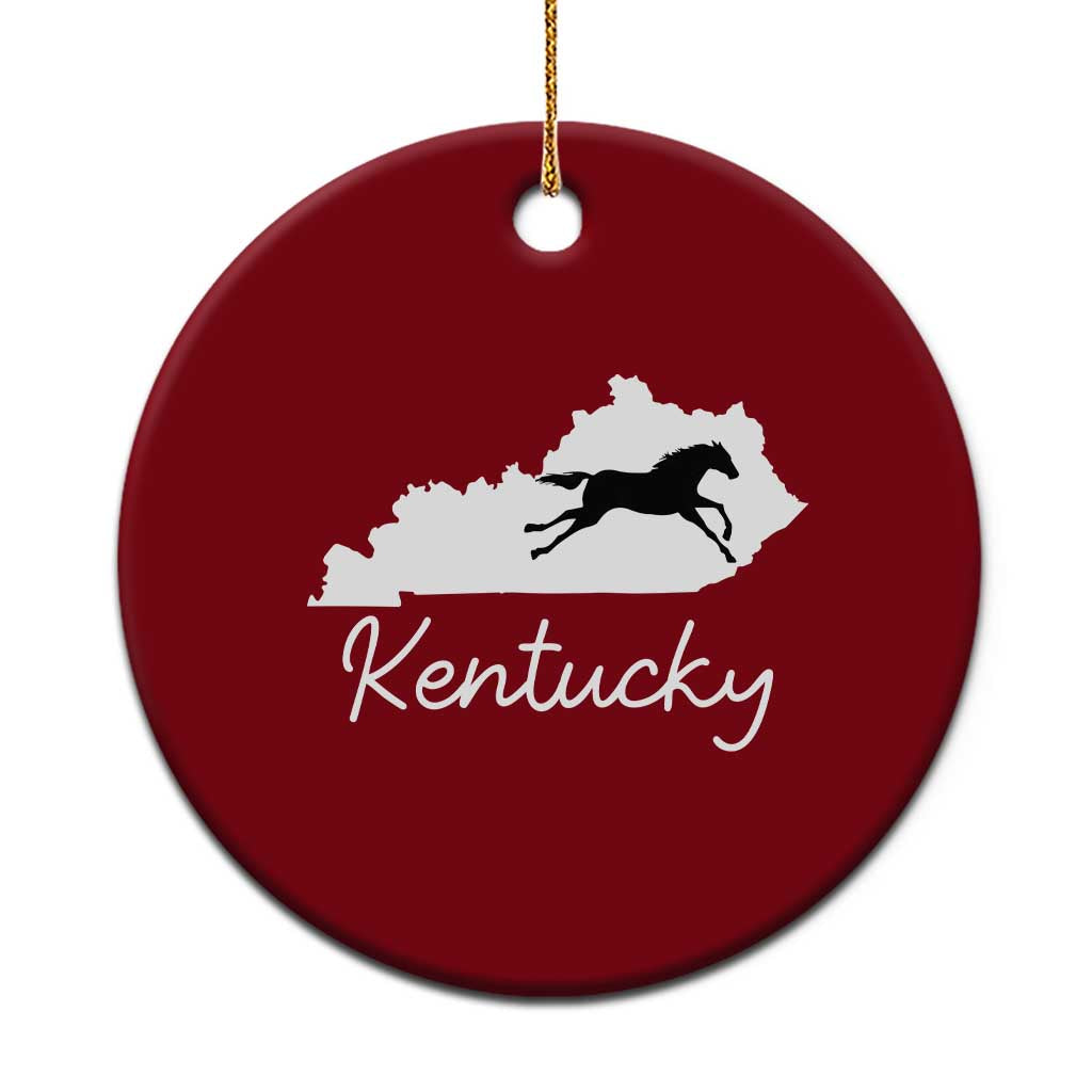 Kentucky State Map with Racing Horse Ceramic Ornament Bluegrass State Pride Equestrian