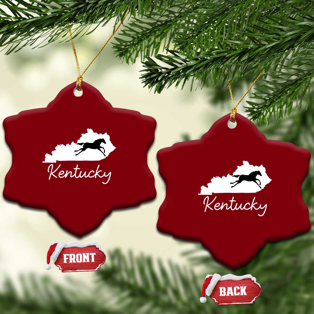 Kentucky State Map with Racing Horse Ceramic Ornament Bluegrass State Pride Equestrian