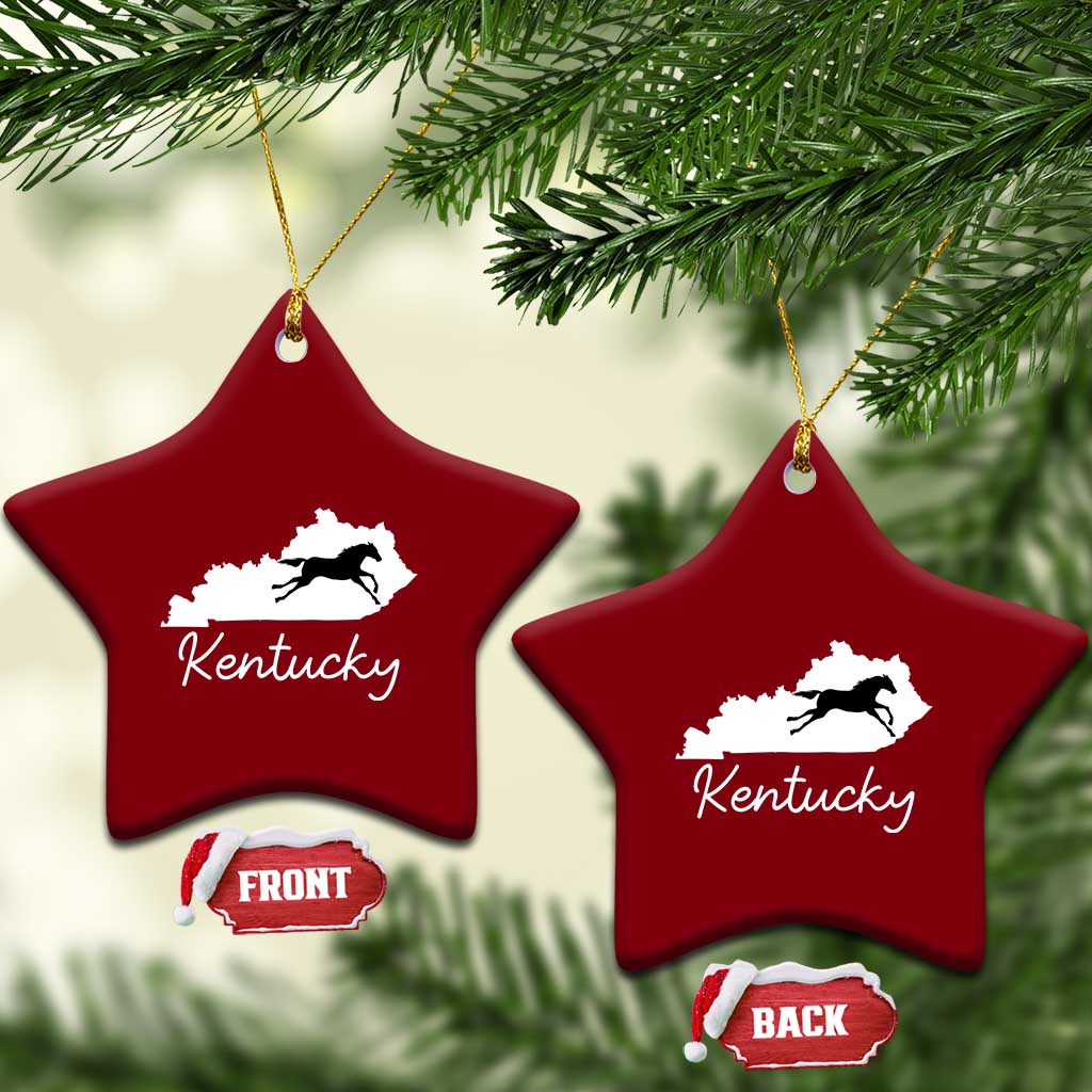 Kentucky State Map with Racing Horse Ceramic Ornament Bluegrass State Pride Equestrian
