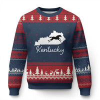 Kentucky State Map with Racing Horse Ugly Christmas Sweater Bluegrass State Pride Equestrian