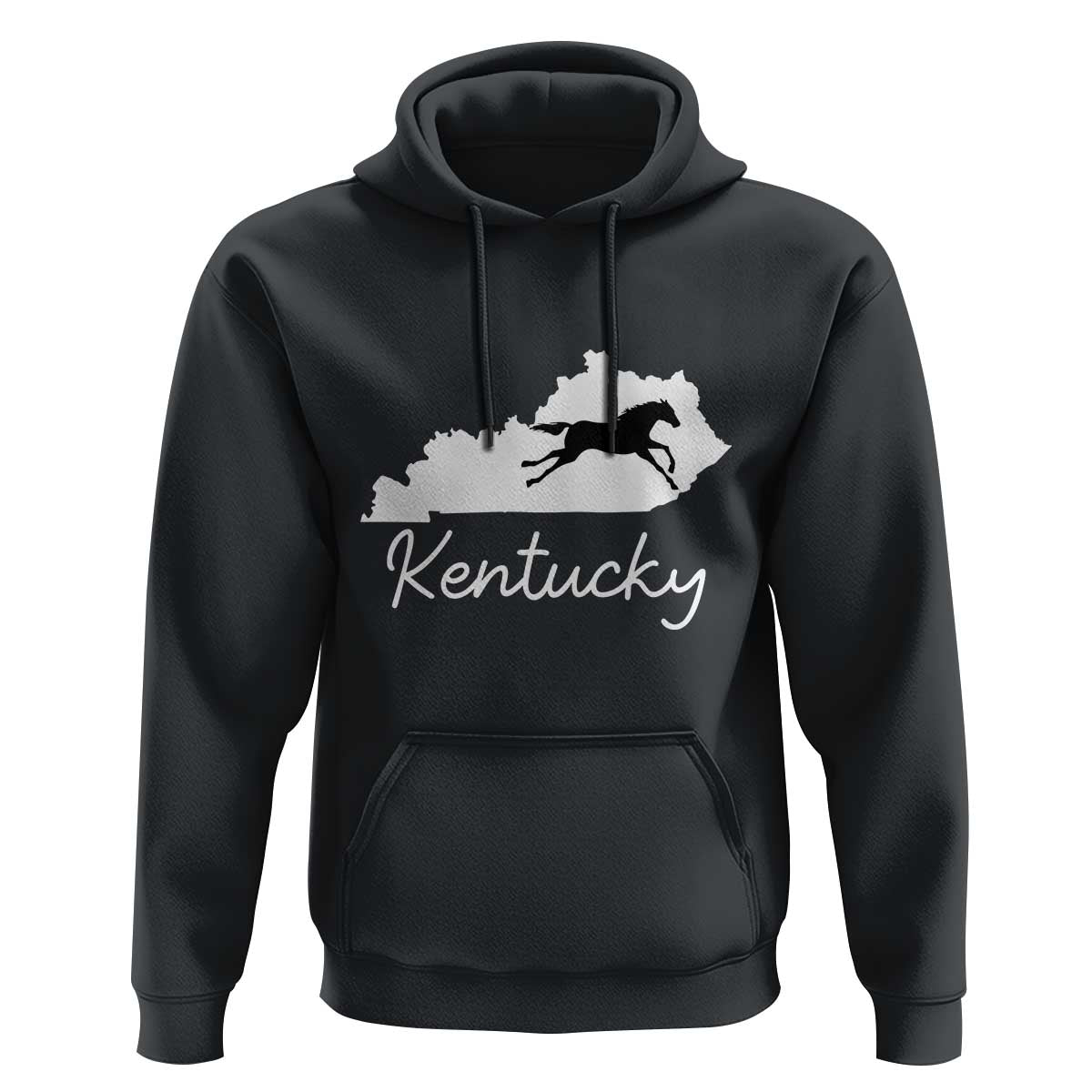 Kentucky State Map with Racing Horse Hoodie Bluegrass State Pride Equestrian
