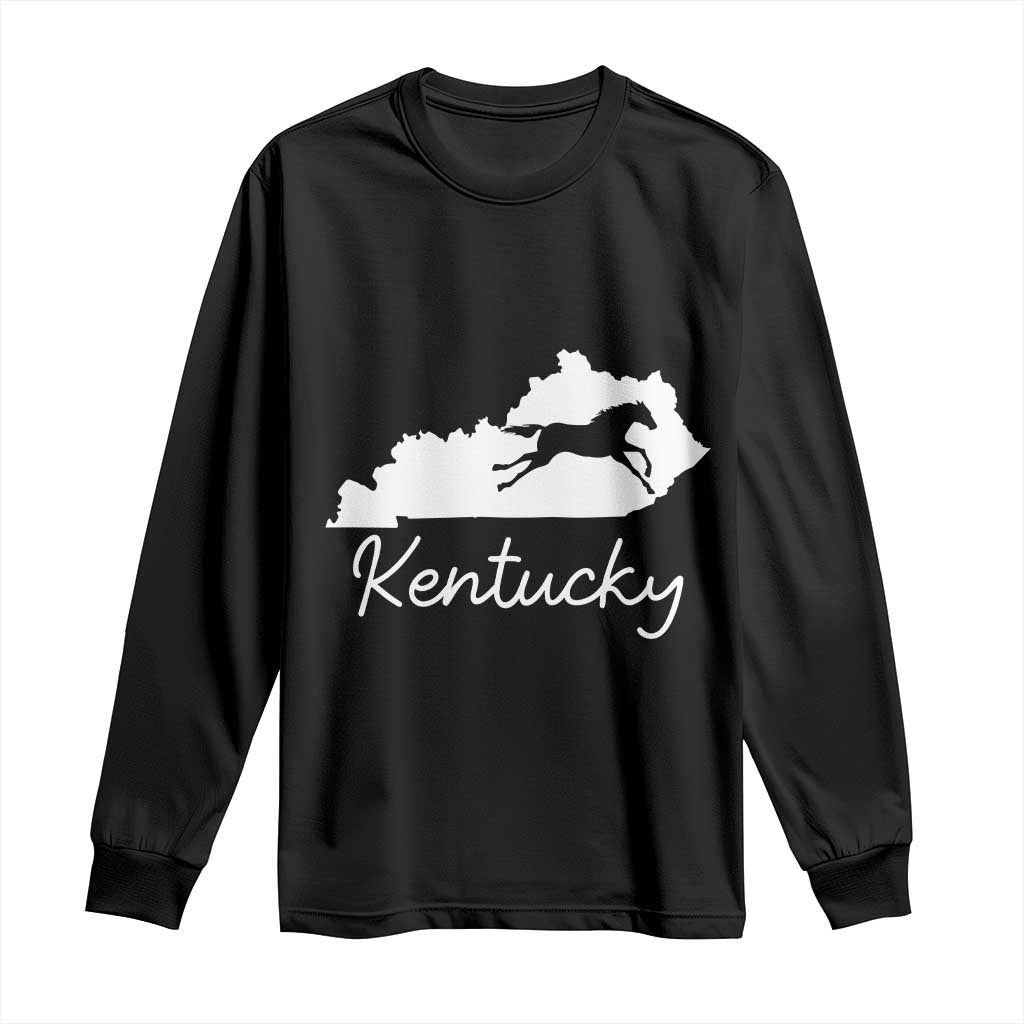 Kentucky State Map with Racing Horse Long Sleeve Shirt Bluegrass State Pride Equestrian