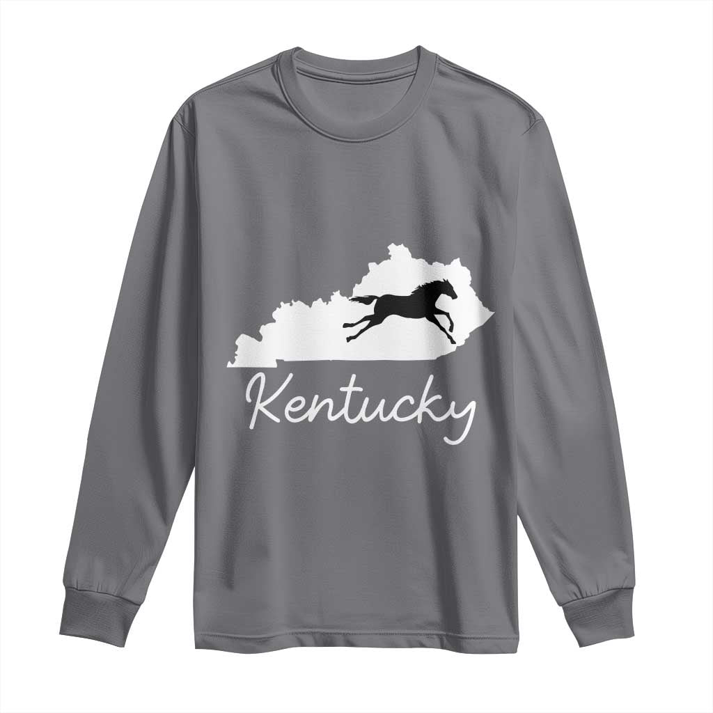 Kentucky State Map with Racing Horse Long Sleeve Shirt Bluegrass State Pride Equestrian