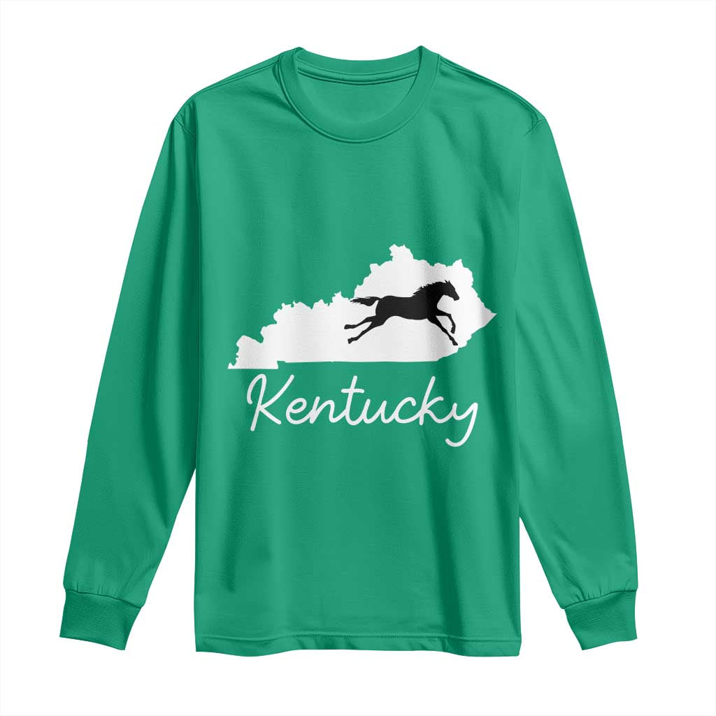 Kentucky State Map with Racing Horse Long Sleeve Shirt Bluegrass State Pride Equestrian
