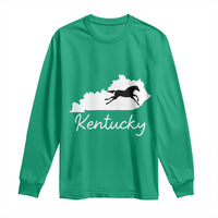 Kentucky State Map with Racing Horse Long Sleeve Shirt Bluegrass State Pride Equestrian