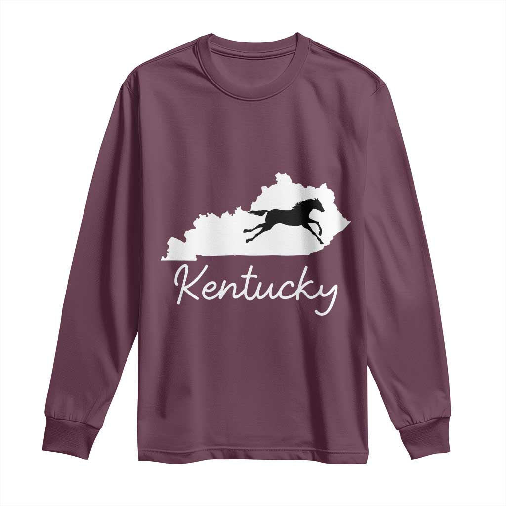 Kentucky State Map with Racing Horse Long Sleeve Shirt Bluegrass State Pride Equestrian
