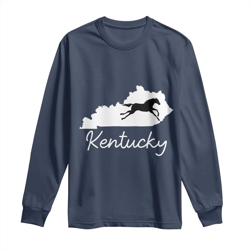 Kentucky State Map with Racing Horse Long Sleeve Shirt Bluegrass State Pride Equestrian