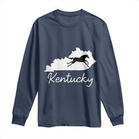 Kentucky State Map with Racing Horse Long Sleeve Shirt Bluegrass State Pride Equestrian