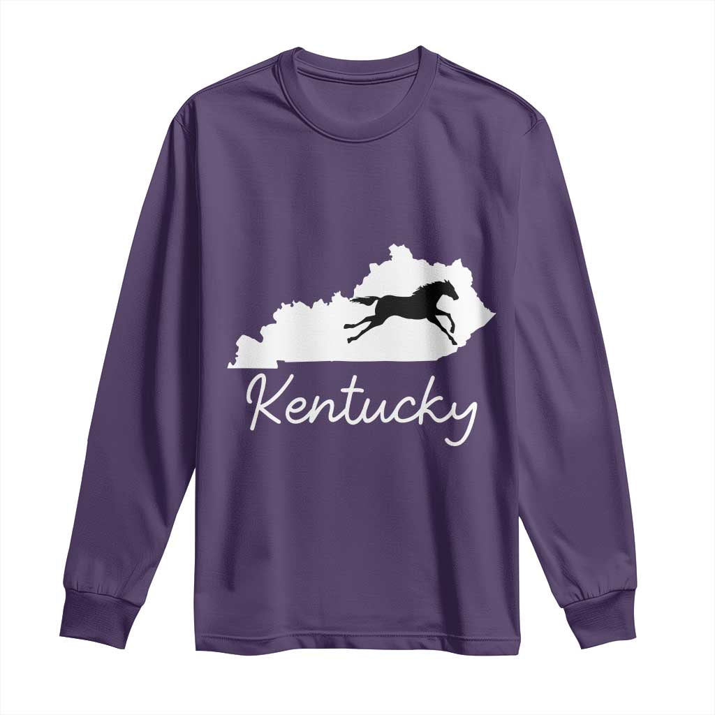 Kentucky State Map with Racing Horse Long Sleeve Shirt Bluegrass State Pride Equestrian