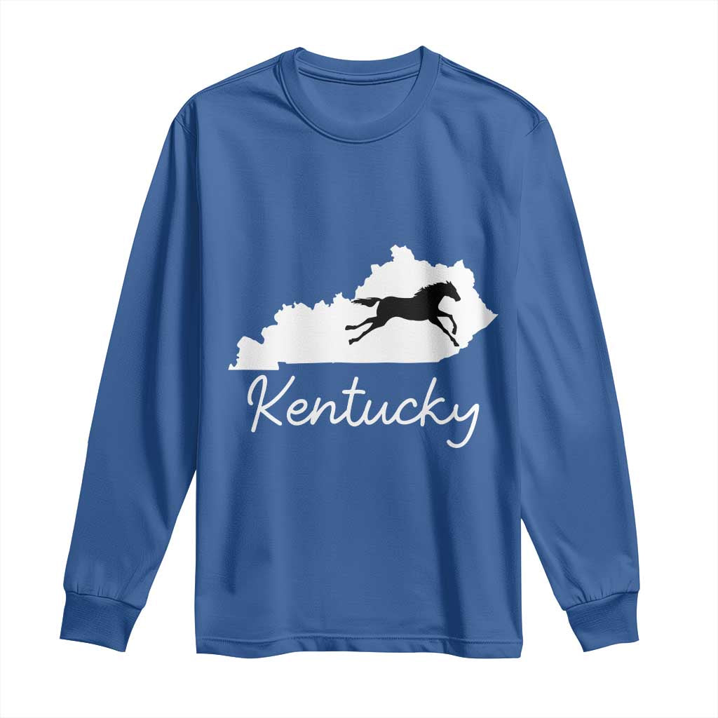 Kentucky State Map with Racing Horse Long Sleeve Shirt Bluegrass State Pride Equestrian