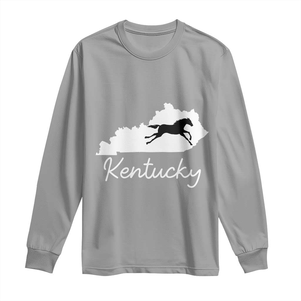 Kentucky State Map with Racing Horse Long Sleeve Shirt Bluegrass State Pride Equestrian