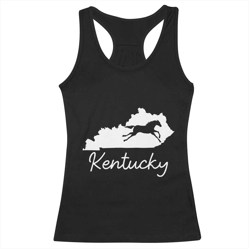 Kentucky State Map with Racing Horse Racerback Tank Top Bluegrass State Pride Equestrian