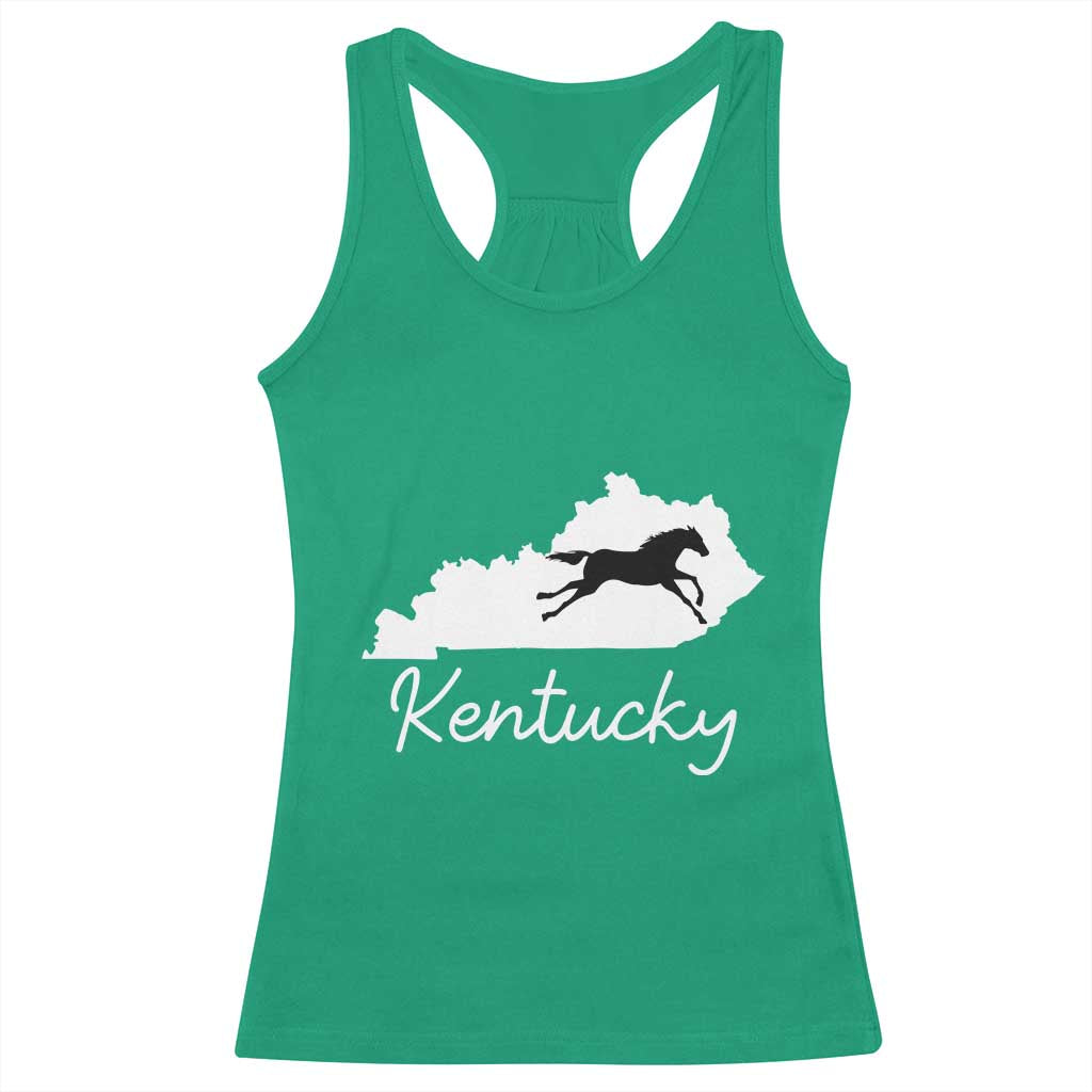 Kentucky State Map with Racing Horse Racerback Tank Top Bluegrass State Pride Equestrian