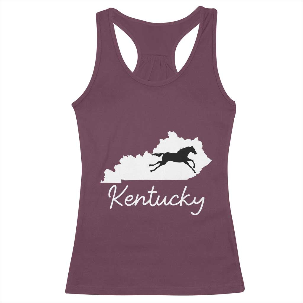 Kentucky State Map with Racing Horse Racerback Tank Top Bluegrass State Pride Equestrian