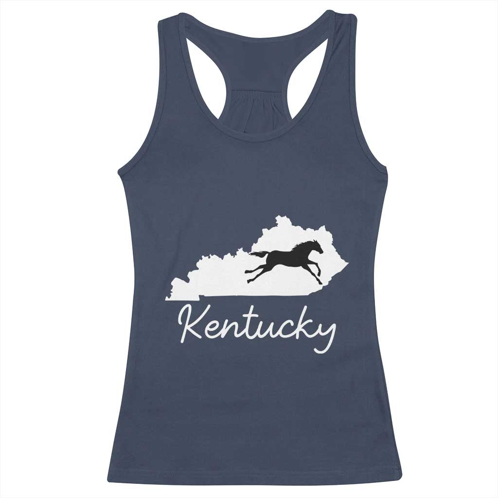 Kentucky State Map with Racing Horse Racerback Tank Top Bluegrass State Pride Equestrian
