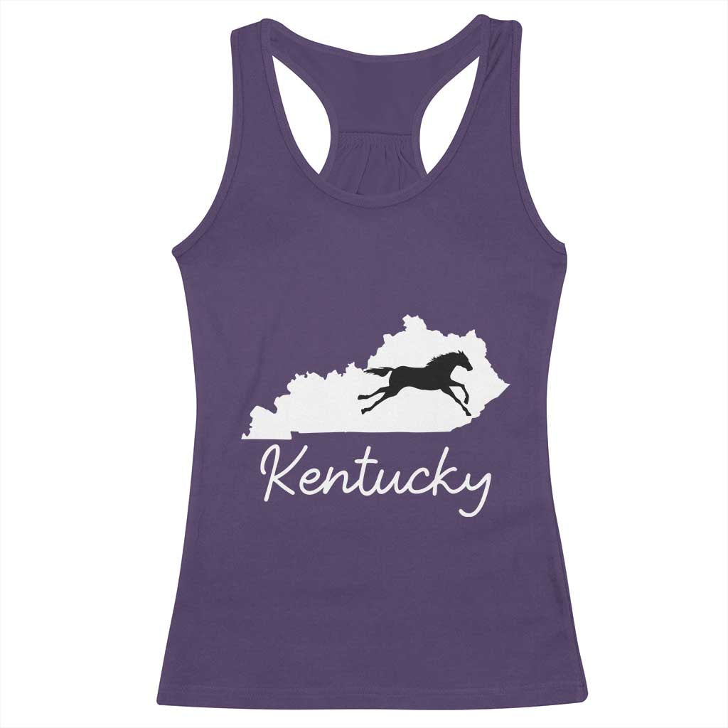 Kentucky State Map with Racing Horse Racerback Tank Top Bluegrass State Pride Equestrian