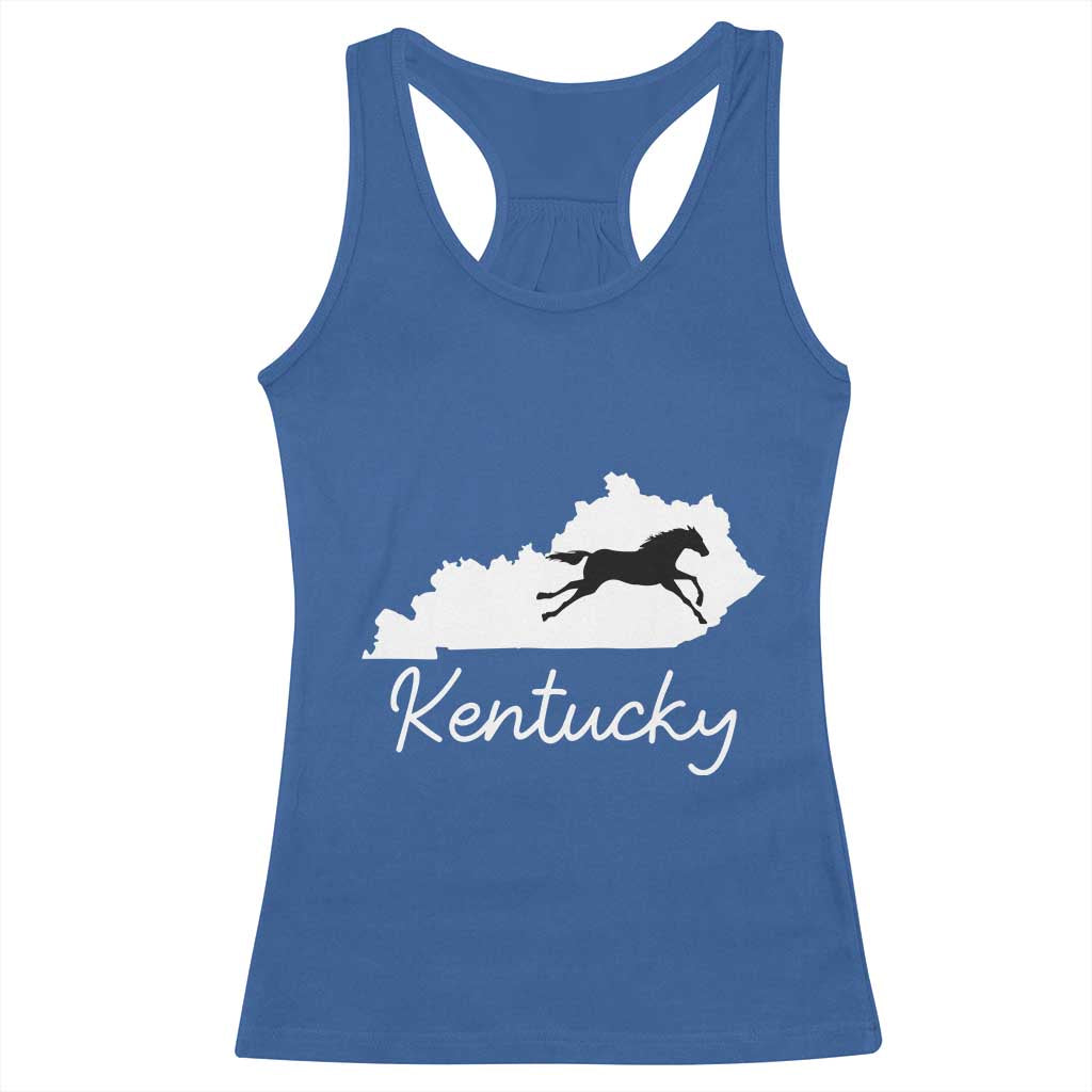 Kentucky State Map with Racing Horse Racerback Tank Top Bluegrass State Pride Equestrian