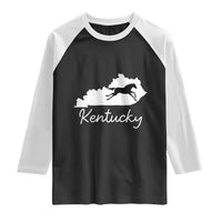 Kentucky State Map with Racing Horse Raglan Shirt Bluegrass State Pride Equestrian