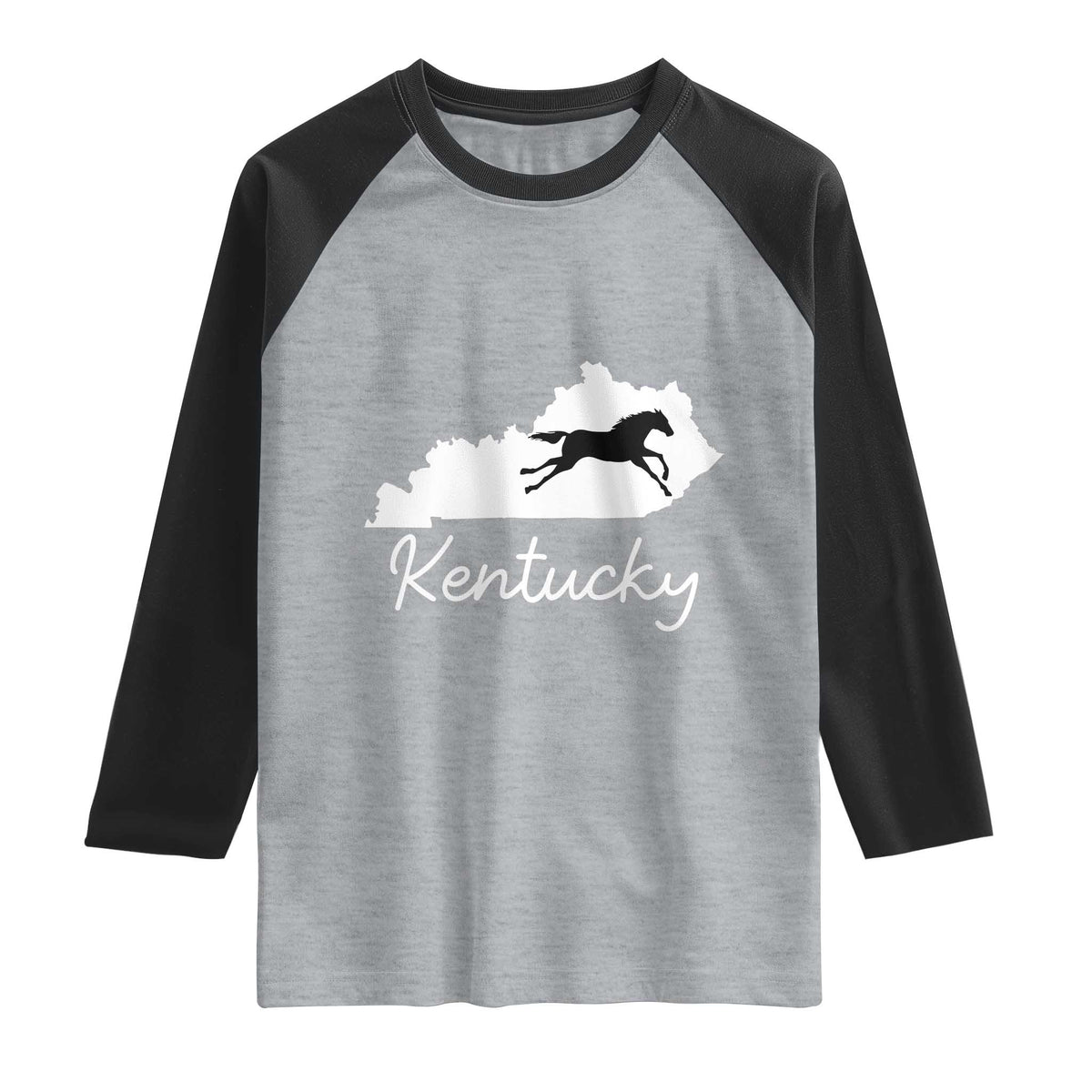 Kentucky State Map with Racing Horse Raglan Shirt Bluegrass State Pride Equestrian