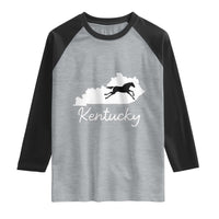 Kentucky State Map with Racing Horse Raglan Shirt Bluegrass State Pride Equestrian